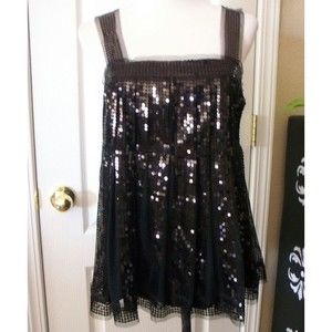 STUDIO M SEQUINED TUNIC TOP BLACK SLEEVELESS EMPIRE WAIST SMALL WOMEN SMALL NWOT